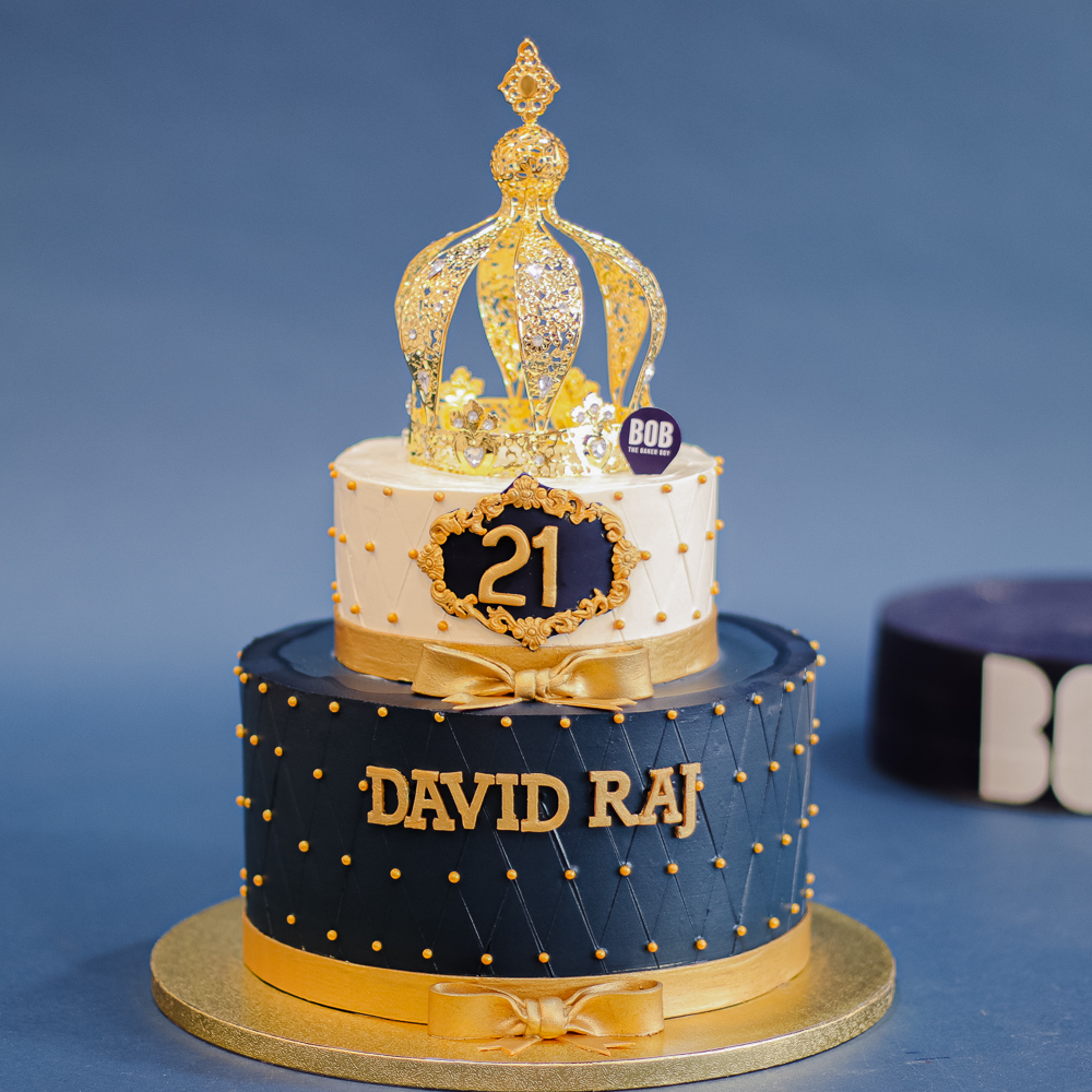 Prince Gold and Navy Birthday Cake